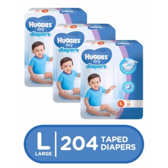 Huggies Dry Diapers Large - 68 pcs x 3 packs (204 pcs)