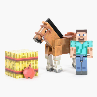 minecraft steve with white horse action figure