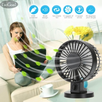 EsoGoal USB Desk Mini Fan, Quiet Table Fan 2 Speed Modes DualBlades for Home Room