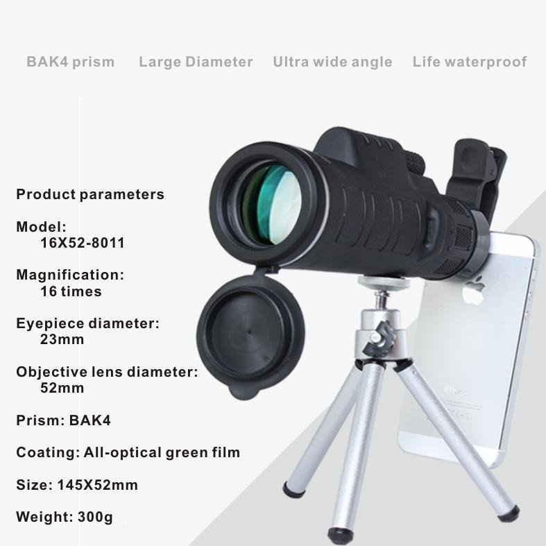 16x Zoom.Magnification Sports Hiking Telescope 16x52 Monocular Camp Travel Telescope For Cellphone Camera Lens With Tripod Universal Phone Stable Bracket - Intl June 2018 - 5 16x zoom.Magnification Sports Hiking Telescope 16x52 Monocular Camp Travel Telescope for Cellphone Camera Lens with Tripod Universal Phone Stable Bracket - intl - 5