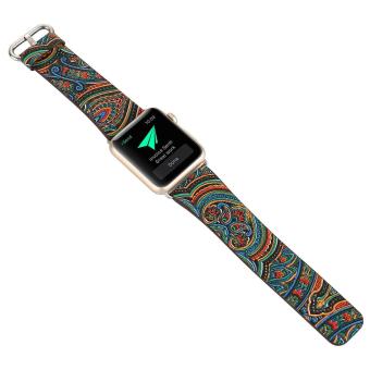Leegoal Vintage Folk National Style Colorful Painting Watch BandStrap For Apple Watch Leather Bracelet With Connector 38mm June 2018 - 4 leegoal Vintage Folk National Style Colorful Painting Watch BandStrap For Apple Watch Leather Bracelet With Connector 38mm - 4