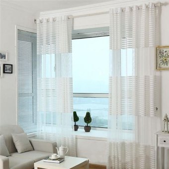 2 Pcs 140*240cm Striped Window Curtain See Through Sheer VoileDrape - White - Intl June 2018 - 2 2 Pcs 140*240cm Striped Window Curtain See Through Sheer VoileDrape - White - intl - 2