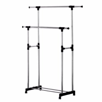 Adjustable Double Rail Garment Rack With Shoes Shelf On Wheels (Scalable) June 2018 - 2 Adjustable Double Rail Garment Rack with Shoes Shelf on Wheels (Scalable) - 2