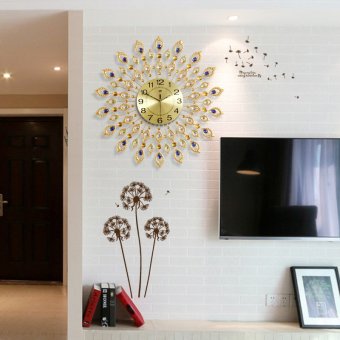 Diamond Peacock Luxury Decorations Mute Wall Clock (Gold) June 2018 - 5 Diamond Peacock Luxury Decorations Mute Wall Clock (Gold) - 5