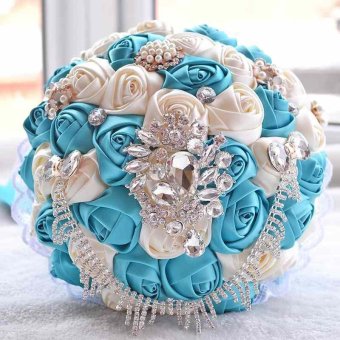 Handmade Satin Roses Flower Pearl Brooch Crystal Chain WeddingBridal Bouquet - Intl June 2018 - 2 Handmade Satin Roses Flower Pearl Brooch Crystal Chain WeddingBridal Bouquet - intl - 2