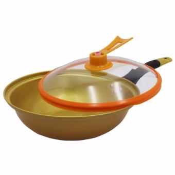 Korean Golden Vacuum Skillet 32 Cm Wok Non-stick Ceramic Fry Panwith Loop Handle 698 (Golden Yellow) With Free Korea 6pcs CookingUtensil Heat Resistant Ladle (Red/Black) And Silicone MultipurposeFunnel Strainer (Red) June 2018 - 2 Korean Golden Vacuum Skillet 32 cm Wok non-stick Ceramic Fry Panwith loop handle 698 (Golden Yellow) with Free Korea 6pcs CookingUtensil Heat Resistant Ladle (Red/Black) and Silicone MultipurposeFunnel Strainer (Red) - 2