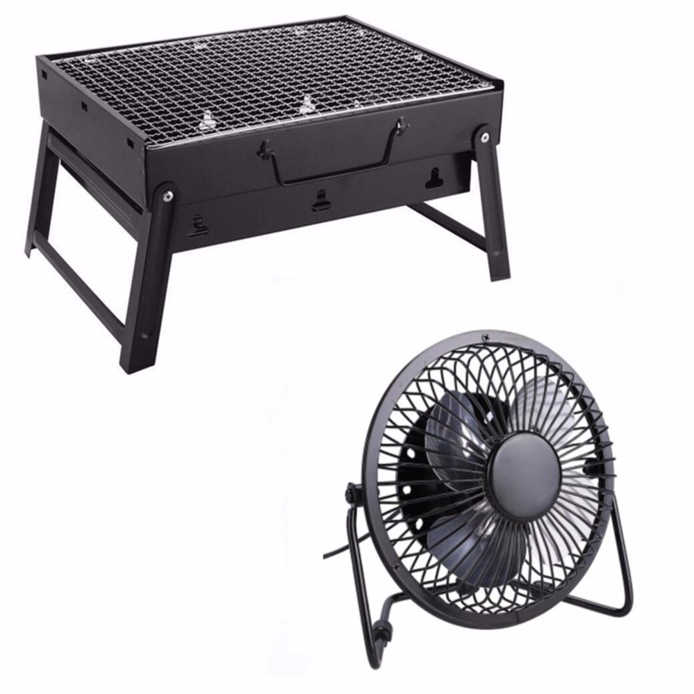 Portable Stainless Steel Barbecue Grill Pits Black With Super Mute Portable Stainless Steel Barbecue Grill Pits Black With Super Mute 360 Degree Rotating Metal Blade Usb Mini Desktop Cooling Electric Fan