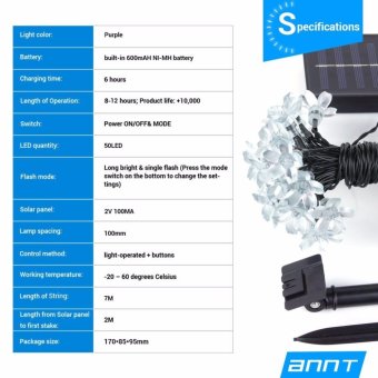 Solar String Lights Outdoor Indoor Flower Shape Lighting 7m 23ft 50Led Fairy Blossom Flower Light Decorative Holiday Party Garden HomeWedding Light (Purple) - Intl June 2018 - 3 Solar String Lights Outdoor Indoor Flower Shape Lighting 7m 23ft 50Led Fairy Blossom Flower Light Decorative Holiday Party Garden HomeWedding Light (Purple) - intl - 3