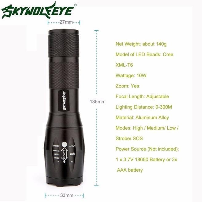 Tactical LED Flashlight G700 SkyWolfeye X800 Zoom Super Bright Military Grade - Intl June 2018 - 3 Tactical LED Flashlight G700 SkyWolfeye X800 Zoom Super Bright Military Grade - intl - 3