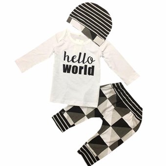 3pcs Baby Boy Hello World Color Block Shirt Pants Hat Clothes Set -intl June 2018 - 4 3pcs Baby Boy Hello World Color Block Shirt Pants Hat Clothes Set -intl - 4