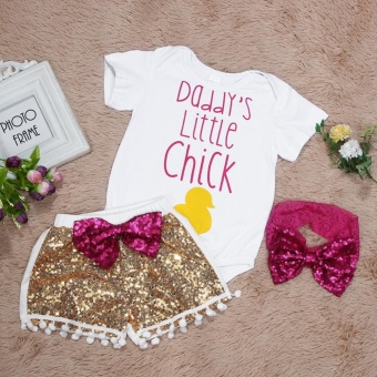 3pcs Infant Baby Girl Soft Cotton Tops Romper + Sequin Pants +Headband Summer Outfits (White+Gold) - Intl June 2018 - 4 3pcs Infant Baby Girl Soft Cotton Tops Romper + Sequin Pants +Headband Summer Outfits (White+Gold) - intl - 4