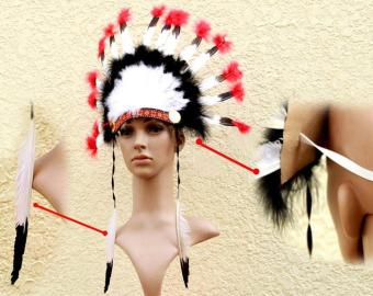 NiceEshop Indian Feathers Headdress Native American Chief HeadDress For Adult And Kids Halloween Costumes Party, Black+White+Red23x14inch - Intl June 2018 - 4 niceEshop Indian Feathers Headdress Native American Chief HeadDress for Adult and Kids Halloween Costumes Party, Black+White+Red23x14inch - intl - 4