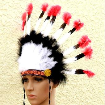 NiceEshop Indian Feathers Headdress Native American Chief HeadDress For Adult And Kids Halloween Costumes Party, Black+White+Red23x14inch - Intl June 2018 - 2 niceEshop Indian Feathers Headdress Native American Chief HeadDress for Adult and Kids Halloween Costumes Party, Black+White+Red23x14inch - intl - 2