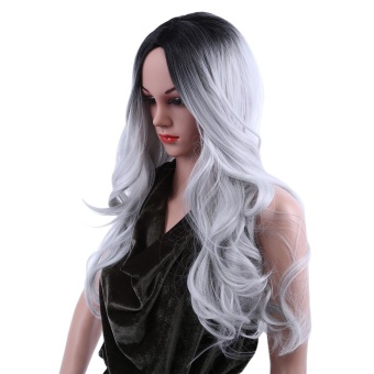 Ombre Long Black Mixed Grey Wigs Heat Resistant Synthetic Hair For Women - Intl July 2018 - 2 Ombre Long Black Mixed Grey Wigs Heat Resistant Synthetic Hair for Women - intl - 2