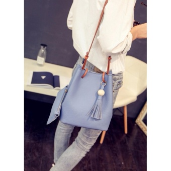 2 In 1 Korean Style Pastel Color Bucket Bag Tassel With Pouch Shoulder Bag Body Bag Casual Bag Blue June 2018 - 4 2 in 1 Korean Style Pastel Color Bucket Bag Tassel with Pouch Shoulder Bag Body Bag Casual Bag Blue - 4