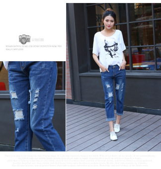 2016 Autumn Women Hole Jeans Denim Nine Pants (Dark Blue) June 2018 - 4 2016 Autumn Women Hole Jeans Denim Nine Pants (Dark Blue) - 4
