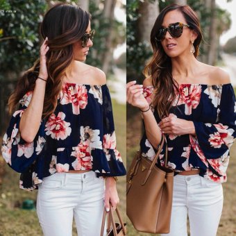 2016 Sexy Women Off Shoulder 3/4 Sleeve Floral Ruffles Blouse Tops (Dark Blue) May 2018 - 2 2016 Sexy Women Off Shoulder 3/4 Sleeve Floral Ruffles Blouse Tops (Dark Blue) - 2