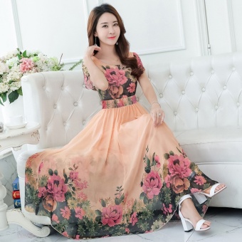 2017 Summer New Short Sleeve Was Thin Bohemian Printing Dress Long Paragraph Color Chiffon Slim Beach Dress(Only White Is In Stock) - Intl June 2018 - 2 2017 Summer New Short Sleeve Was Thin Bohemian Printing Dress Long Paragraph Color Chiffon Slim Beach Dress(Only White is in Stock) - intl - 2