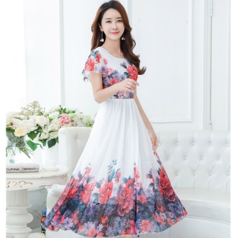 2017 Summer New Short Sleeve Was Thin Bohemian Printing Dress LongParagraph Color Chiffon Slim Beach Dress(Orange) - Intl June 2018 - 3 2017 Summer New Short Sleeve Was Thin Bohemian Printing Dress LongParagraph Color Chiffon Slim Beach Dress(Orange) - intl - 3