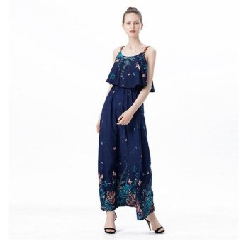 2017 Women Summer New Long Maxi Dress Floral Dress Sleeveless Beach Sling Dress Boho Style Blue - Intl June 2018 - 2 2017 Women Summer New Long Maxi dress floral Dress Sleeveless Beach Sling dress boho style Blue - intl - 2