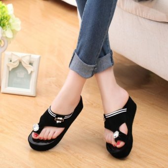 2017 Women's Platform Shoes Toe Clip Heeled Sandals Summer ShoesBling Rhinestone Sandals Outdoor Slippers Black - Intl June 2018 - 3 2017 Women's Platform Shoes Toe Clip Heeled Sandals Summer ShoesBling Rhinestone Sandals Outdoor Slippers Black - intl - 3