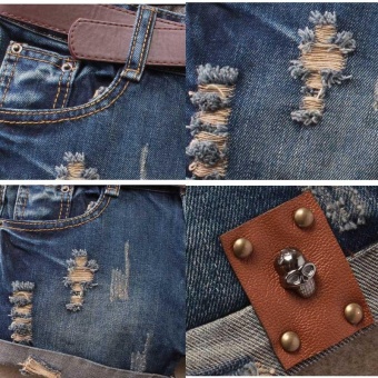 Amart Fashion Korean Summer Women Denim Frayed Hole High WaistSkull Decoration Casual Jeans Shorts - Intl June 2018 - 4 Amart Fashion Korean Summer Women Denim Frayed Hole High WaistSkull Decoration Casual Jeans Shorts - intl - 4