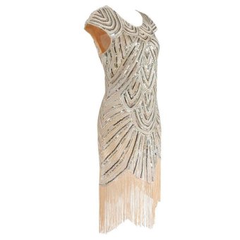 Amart Women Tassel Dress Vintage Fringe Evening Party Dresses (Beige) - Intl June 2018 - 2 Amart Women Tassel Dress Vintage Fringe Evening Party Dresses (Beige) - intl - 2