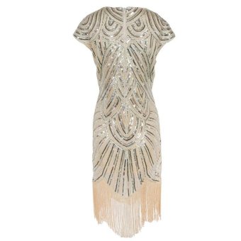 Amart Women Tassel Dress Vintage Fringe Evening Party Dresses (Beige) - Intl June 2018 - 3 Amart Women Tassel Dress Vintage Fringe Evening Party Dresses (Beige) - intl - 3