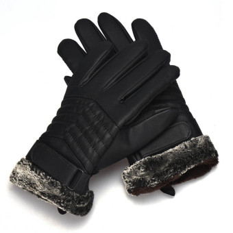 Anti Slip Men Thermal Winter Sports Leather Touch Screen Gloves Black June 2018 - 4 Anti Slip Men Thermal Winter Sports Leather Touch Screen Gloves Black - 4