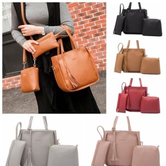A+OB 3 Pcs Lady Womens PU Leather Tote Shoulder Bags Handbag PurseSet (Brown) - Intl June 2018 - 3 A+OB 3 Pcs Lady Womens PU Leather Tote Shoulder Bags Handbag PurseSet (Brown) - intl - 3