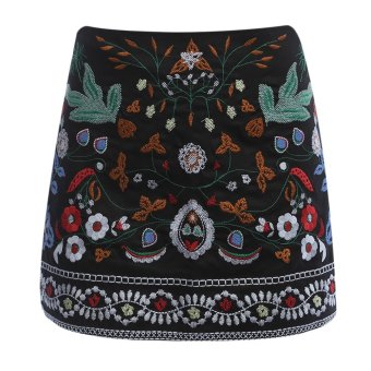 AZULINA Embroidery Skirt Women Cotton Floral High Waist BlackCasual Female Short Spring Summer Vintage Mini Ethnic Boho Skirts -intl June 2018 - 4 AZULINA Embroidery Skirt Women Cotton Floral High Waist BlackCasual Female Short Spring Summer Vintage Mini Ethnic Boho Skirts -intl - 4