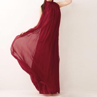 Bohemian Long Dress Women Chiffon Dresses Halter Neck Sleeveless Dress(Wine Red) - Intl June 2018 - 3 Bohemian Long Dress Women Chiffon Dresses Halter Neck Sleeveless Dress(Wine Red) - intl - 3