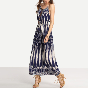 Bohemian Style Summer Women Strap Print Long Maxi Beach Dress July 2018 - 2 Bohemian Style Summer Women Strap Print Long Maxi Beach Dress - 2