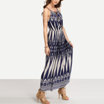 Bohemian Style Summer Women Strap Print Long Maxi Beach Dress July 2018 - 3 Bohemian Style Summer Women Strap Print Long Maxi Beach Dress - 3