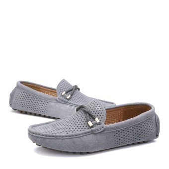 Breathable Genuine Leather Men's Loafers - Grey June 2018 - 4 Breathable Genuine Leather Men's Loafers - Grey - 4