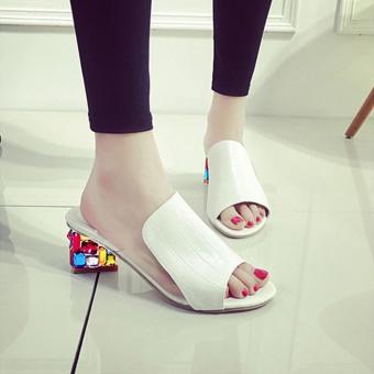 BUYINCOINS Sexy Peep-toe Summer New Fashion Women Shoes Thick WithDiamond Crystal Sandals Slippers EU:36-White - Intl June 2018 - 3 BUYINCOINS Sexy Peep-toe Summer New Fashion Women Shoes Thick WithDiamond Crystal Sandals Slippers EU:36-White - intl - 3