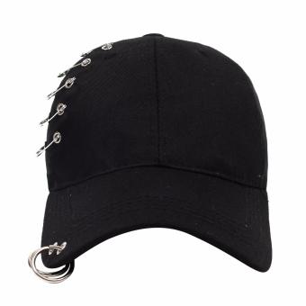 Cap City Korean Style With 5 Pins And 2 Ring Pierce Design Baseball Cap (Black) June 2018 - 2 Cap City Korean Style with 5 Pins and 2 Ring Pierce Design Baseball Cap (Black) - 2