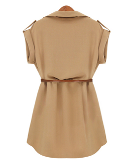 Cap Sleeve Stretch Chiffon Casual Shirt Mini Dress With Belt (Khaki) June 2018 - 2 Cap Sleeve Stretch Chiffon Casual Shirt Mini Dress With Belt (Khaki) - 2