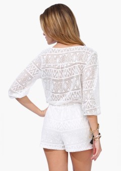 Deep V-Neck 3/4 Sleeve White Causal Jumpsuit Romper Casual Beach L1068 June 2018 - 2 Deep V-Neck 3/4 Sleeve White Causal Jumpsuit Romper Casual Beach L1068 - 2