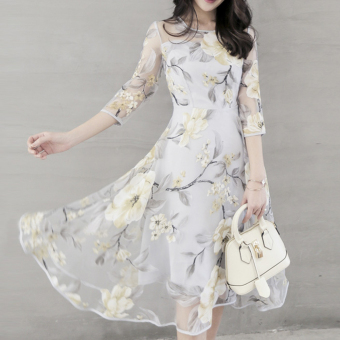Elegant Women Organza Floral O-Neck Long Party Dress June 2018 - 4 Elegant Women Organza Floral O-Neck Long Party Dress - 4