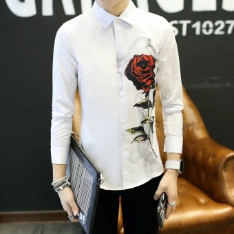 Fall Thin Man Long Sleeve Shirt, Korean Version Slim YoungStudents, Leisure Printed White Shirt Summer - Intl June 2018 - 4 Fall Thin Man Long Sleeve Shirt, Korean Version Slim YoungStudents, Leisure Printed White Shirt Summer - intl - 4