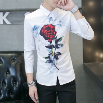 Fall Thin Man Long Sleeve Shirt, Korean Version Slim YoungStudents, Leisure Printed White Shirt Summer - Intl June 2018 - 2 Fall Thin Man Long Sleeve Shirt, Korean Version Slim YoungStudents, Leisure Printed White Shirt Summer - intl - 2