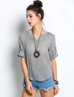 Fashion Ladies Women Casual V-Neck Medium Sleeve Print Loose Beach Tops Blouse June 2018 - 4 Fashion Ladies Women Casual V-Neck Medium Sleeve Print Loose Beach Tops Blouse - 4
