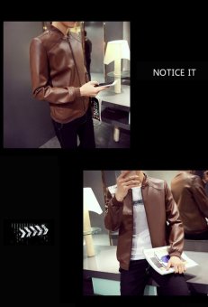 Grandwish Men PU Leather Jacket Pure Color Coat Plus Size M-4XL (Brown) - Intl April 2018 - 3 Grandwish Men PU Leather Jacket Pure Color Coat Plus size M-4XL (Brown) - intl - 3