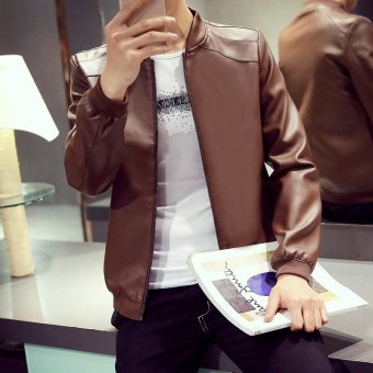 Grandwish Men PU Leather Jacket Pure Color Coat Plus Size M-4XL (Brown) - Intl April 2018 - 4 Grandwish Men PU Leather Jacket Pure Color Coat Plus size M-4XL (Brown) - intl - 4