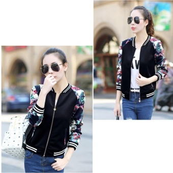 Grandwish Women Floral Print Jackets Baseball Uniform Coat Plus Size S-3XL (Black Flower) - Intl June 2018 - 2 Grandwish Women Floral Print Jackets Baseball uniform Coat Plus Size S-3XL (Black flower) - intl - 2