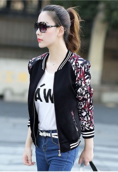 Grandwish Women Floral Print Jackets Baseball Uniform Coat Plus Size S-3XL (Black) - Intl June 2018 - 4 Grandwish Women Floral Print Jackets Baseball uniform Coat Plus Size S-3XL (Black) - Intl - 4