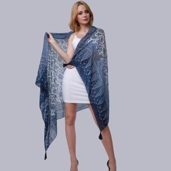 Hang-Qiao New Fashion Accessories Women Silk Scarf Tassel Shawls Blue - Intl June 2018 - 3 Hang-Qiao New Fashion Accessories Women Silk Scarf Tassel Shawls Blue - Intl - 3