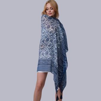 Hang-Qiao New Fashion Accessories Women Silk Scarf Tassel Shawls Blue - Intl June 2018 - 4 Hang-Qiao New Fashion Accessories Women Silk Scarf Tassel Shawls Blue - Intl - 4