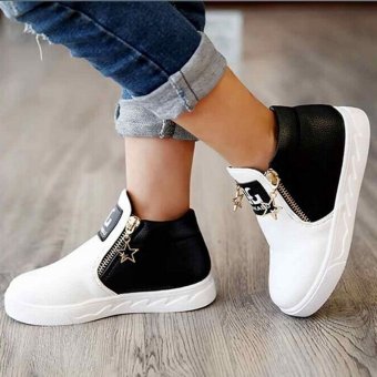 Hanyu Autumn PU Leather Solid Zipper Flat Shoes For Children White April 2018 - 2 Hanyu Autumn PU Leather Solid Zipper Flat Shoes for Children White - 2